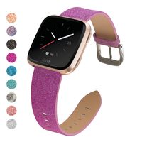 MEFEO Bling Bands Compatible for Fitbit Versa/Versa 2/Fitbit Versa Lite/Versa SE, Sparkly Leather Band Glitter Strap Wristband Replacment for Fitbit Versa Band Women (Purple)
