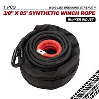 BUNKER INDUST Synthetic Winch Rope 3/8" x 85', 26000 Ibs Winch Cable Line with Winch Jacket Rope and Sleeve Protection for 4WD Off Road Jeep ATV UTV SUV Truck Motorcycle,1 Pcs Winch Rope Extension