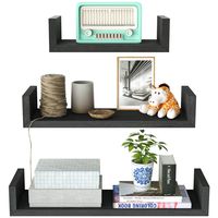 SRIWATANA Floating Shelves Wall Mounted, Solid Wood Wall Shelves, Vintage Black Finish