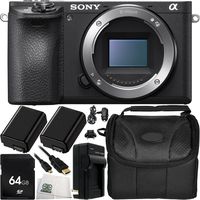 Sony Alpha a6500 Mirrorless Digital Camera (Body Only) 64GB Bundle 9PC Accessory Kit - Includes 64GB Memory Card + 2 Replacement FW-50 Batteries + AC/DC Rapid Home & Travel Charger + More