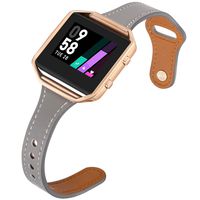 Aiseve Slim Leather Bands Compatible for Fitbit Blaze, Thin Tapered Wristband Rose Gold Metal Frame Clasp for Fitbit Blaze Small Large Women Men (Small, Dark Gray/Rose Gold)