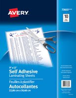 Avery Self-Adhesive Laminating Sheets, 9" x 12", Permanent Adhesive, 10 Clear Laminating Sheets (73603)