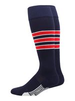 MadSportsStuff Dugout 3 Stripe Baseball Socks (Navy/Scarlet/White, Large)