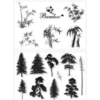 DIY Plant Bamboo Pine Tree Clear Stamps for Card Marking Scrapbooking Decoration Pack of 2