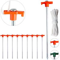 ABCCANOPY Tent Stake Pegs Garden Stakes, 10pcs Galvanized Non-Rust 10'' Pop up Pergolas Canopy Accessories Gazebo Accessories Peg Stakes Green Stopper Bonus 4pcs 10ft Ropes & 1 PVC top (Orange)