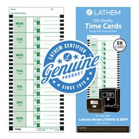 Lathem Weekly Thermal Print Time Cards, Single Sided, For Lathem 800P Time Clock, 9 Inch, 100 Pack (E8-100)