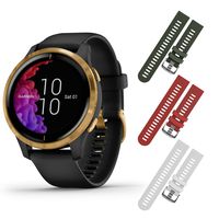 Garmin Venu GPS Smartwatch with AMOLED Display and Included Wearable4U 3 Straps Bundle (Black/Gold, Khaki/Red/White)