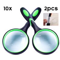 IAMGlobal 10X Magnifying Glass, Handheld Reading Magnifier, 75mm Magnifying Glass Lens, Thickened Rubbery Frame with Non-Slip Soft Handle for Newspaper Reading, Insect, Science for Seniors Kids(2 Pc)