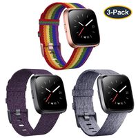 KIMILAR 3-Pack Bands Compatible with Fitbit Versa/Versa 2/Versa Lite Edition, Large Small Soft Woven Fabric Breathable Accessories Strap Replacement Wristband Women Men Compatible Versa Smart Watch