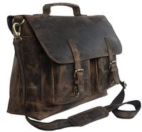 16 Inch Retro Buffalo Hunter Leather Laptop Messenger Bag Office Briefcase College Bag Fits Up to 17 Inch Laptop