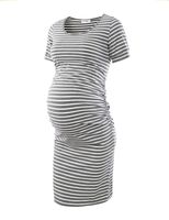 Peauty Maternity Dresses for Baby Shower Gray White Stripe M