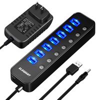 USB Hub 3.0, ELEGIANT 8 Port High Speed USB Hub, 7 Data Transfer Port and a 2.4A Charging Port with Separated Switches and Lights for Computers iPhone iPad MacBook Laptop PC Mobile with Power Adapter