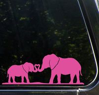 SoCool - Elephant Mom & Baby Kissing - Vinyl - 4" wide (color: PINK) decal laptop tablet skateboard car windows sticke