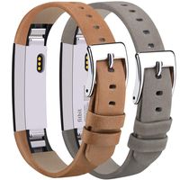 Tobfit Leather Bands Compatible for Fitbit Alta Bands and Fitbit Alta HR Bands (042 Tan+Suede Grey, 5.5''-8.1'')