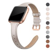 QusFy Genuine Leather Bands Compatible with Fitbit Versa 2 / Fitbit Versa Lite & SE/Fitbit Versa, Slim Thin Leather Band Replacement Strap for Versa Women (5.7" - 7.8"), Black, Champagne, Rose Gold