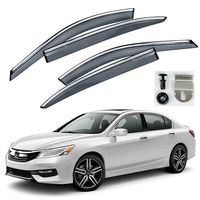 VXMOTOR for 2013-2017 Honda Accord Sedan 4 Door ONLY - Chrome Trim PC Smoke Tinted Clip On Window Visor Rain Guard Defector Polycarbonate - PC Best Material