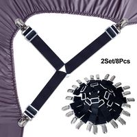 Siaomo Bed Sheet Holder Straps,3-Way Clips Adjustable Bed Sheet Fasteners Mattress Sheet Sofa Covers Corner Grippers Holder Suspender Clips (2 Set 8Pcs, Black)