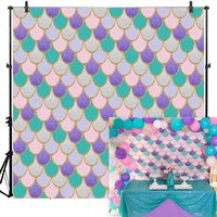 Allenjoy 8x8ft Mermaid Themed Backdrop for Party Photography Under The Sea Favors Newborn Baby Shower Purple Pink Scales Girl Princess Glare Glitter Birthday Decorations Banner Photo Supplies Booth