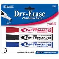 BAZIC Assorted Color Chisel Tip Dry-Erase Markers, 3 per Pack, Case of 24 (1250-24)