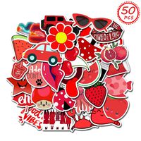 MSOLE 50PCS Red Cute Waterproof Vsco Stickers for Water Bottles Laptop HydroFlasks Aesthetic Trendy Decal Stickers for Mac Computer Phone Guitar for Kids Teens Girls