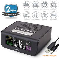 Alarm Clock Radio Color Screen - Digital Clock for Bedroom with Weather Forecast Dual Alarm Snooze Battery Backup FM Radio Sleep Timer 4'' LCD Display Date Indoor Temperature and Humidity (Black)