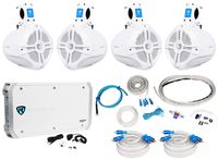 4 Rockville RWB65W 6.5" Wakeboard Marine Speakers+6 Channel Amplifier+Amp Kit