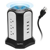 10ft Power Strip Tower Wireless Charger SUPERDANNY Surge Protector Extension Cord 10A 9-Outlet 4 USB 4.5A Fast Speed Charging Station Universal Electrical Socket for Laptop Phone Black and White