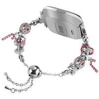 TOYOUTHS Christmas Bracelet Compatible with Fitbit Versa Bands Premium Metal Wristbands Replacement for Versa Lite Edition SE Holiday Strap Accessories Bangle with Mixed Beads Santa Theme