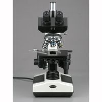 AmScope T390C Professional Compound Trinocular Microscope, 40X-2500X Magnification, WF10x and WF25x Eyepieces, Brightfield, Halogen Illumination, Abbe Condenser, Double-Layer Mechanical Stage, 110V-220V Auto-Switching