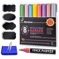Metallic Chalk Markers, Morfone Set of 8 Liquid Chalkboard Marker Pens 6mm Reversible Tip for Windows Mirrors Metal Plastic Chalkboards(Including 32 Chalkboard labels, Cleaning Cloth and Tweezers)