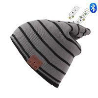Zonman Bluetooth Beanie Hat Wireless 4.2 Hands-Free Knit Music Cap with HD Stereo Speaker Headphone Mic Rechargeable USB for Winter Fitness Outdoor Sports (Y02-Stripe Gray)