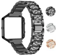 Valchinova Fitbit Blaze Bands Metal Frame with Rhinestone Stainless Steel Bracelet Replacement Accessory Black Silver Rose Gold (Black)