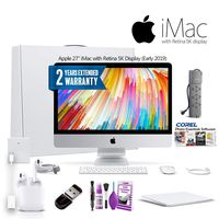 Apple 27-Inch iMac with Retina 5K Display (2019) MRR02LL/A with PowerStrip, 2 Year Extended Warranty, 32GB USB Stick, Apple Air Pods, Magic TrackPad 2 Corel Software, USB-C to USB Adapter and More