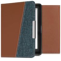 kwmobile Case for Kobo Aura Edition 1 - PU Leather and Fabric Protective e-Reader Cover Folio Case - Brown/Blue