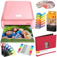 Kodak Mini2 Instant Photo Printer (Pink) Art Bundle + Paper (20 Sheets) + 8x8 Cloth Scrapbook + 12 Twin Tip Markers + 100 Border Stickers + 6 Decorative Scissors + Washi Tape