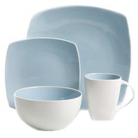 Gibson Overseas Soho Lounge Bright Sky 16 pc Dinnerware, Square Set, Blue