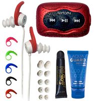 Swimbuds Color Waterproof Headphones and 8 GB SYRYN Waterproof MP3 Player with Shuffle Feature