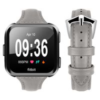 Ginamart for Fitbit Versa Watch Bands, Women Men Genuine Leather Slim Replacement Band Bracelet Strap Accessories Wristband 11 Colors (Grey)