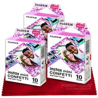 FUJIFILM INSTAX Mini Confetti Instant Film - 30 Exposures - Compatible All Instax Mini, Instax LiPlay, Instant Cameras + FiberTique Cleaning Cloth