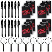 36 Spy Favors - 12 Invisible Ink Pen with UV light + 12 Mini"TOP SECRET" Notepads + 12 Magnifying Glasses. - Perfect Spy parties, party prizes, handouts, escape rooms, pinatas and more