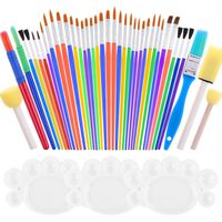 PAXCOO 32 Pcs All Purpose Paint Brush Value Pack, Nylon Hair Artist Acrylic Paint Brushes Great with Acrylic, Oil, Watercolor, Gouache (29 Brushes with 3 Paint Palettes)