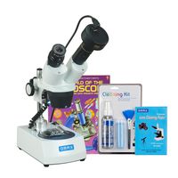 OMAX 20X-40X Cordless Stereo Binocular Microscope w Dual LED Lights+5MP Camera+Cleaning Pack+Book