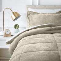 AmazonBasics Ultra-Soft Micromink Sherpa Comforter Bed Set - Twin, Taupe