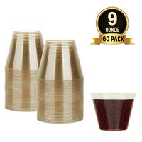 TOROTON 60 Pack Plastic Cups with Glitter, 9oz Disposable Plastic Clear Glasses, for Wedding Party Birthday - Glitter Gold