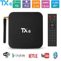 Android TV Box 9.0 Smart TV Box Media Player 2GB 16GB TX6 Support USB 3.0 2.4G- 5G Dual-Band Wi-Fi 3D 4K Full HD H.265 100M Ethernet（2019 New TTVBox