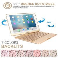 TechCode iPad Air Bluetooth Keyboard Cover, 7 Color Backlit Wireless Bluetooth Keyboard Case with 360 Degrees Rotate Folio Slim Smart Flip Protective Shell Auto Sleep/Wake for 9.7 inch iPad air, Gold