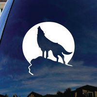 Howling Wolf Moon Silhouette - Vinyl 5" wide (color: WHITE) decal laptop tablet skateboard car windows sticke