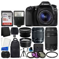 Canon EOS 80D DSLR Camera Body + Canon EF-S 18-55mm is STM & Canon EF 75-300mm III + 58mm 2X Lens + Wide Angle Lens + 32GB Memory Card + Slave Flash + UV Filter Kit + Accessory Backpack + DC59 Case