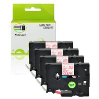 NineLeaf 4 Pack Label Tape Cartridge Compatible for Brother P-Touch Laminated TZ-M32 TZeM32 TZe-M32 TZM32 Red on Matte Clear 12mm x 8m 1/2" x26.2ft for PT-D210 D200 H110 D400 D600 Label Maker