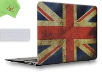 UESWILL 2in1 Rubberized Unique Pattern Solid Hard Shell Case with Clear Keyboard Cover for MacBook Air 11 inch (Models: A1370/A1465) + Microfibre Cleaning Cloth,UK Flag